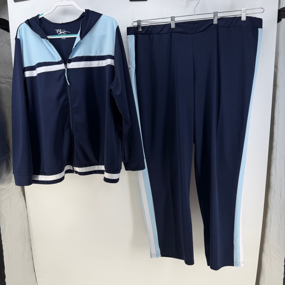 V Sport Venezia Tracksuit Womens 26/28 Navy Blue Zip Hooded Jacket Pants Set USA
